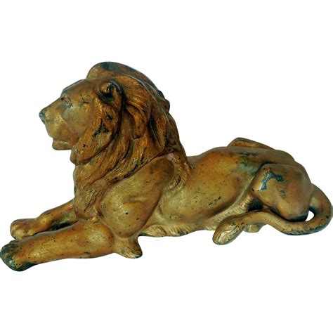 Vintage Spelter & Cast Metal Lion Monument Bookends 